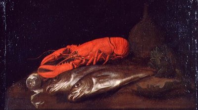 Bir Masada Bir Istakoz ve Balığın Natürmortu by Jan Davidsz de Heem