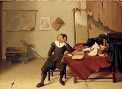 Masada oturan genç bir adamın olduğu bir odanın içi, 1628 by Jan Davidsz de Heem