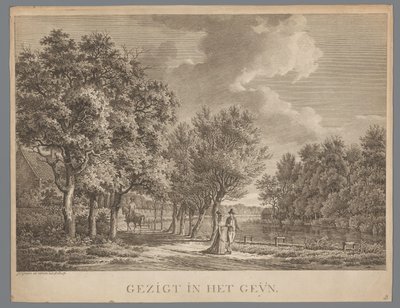 Geÿn'deki Gein Gezigt kıyısında yürüyen bir çiftle manzara (nesne üzerindeki başlık) by Jan Evert Grave