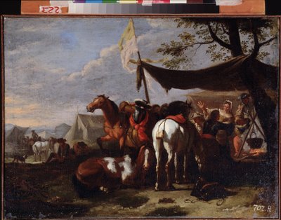 Jan Frans van Bloemen (1662-1749) 18. Yüzyıl Uzak Doğu Sanat Müzesi, Habarovsk Rusya """Grup Atlıları Kampta"" (Bir Süvari Kampı) Tablosu by Jan Frans van Bloemen
