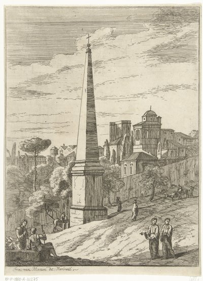 Bir dikilitaş ve şehir manzarası ile İtalyan manzara by Jan Frans van Bloemen