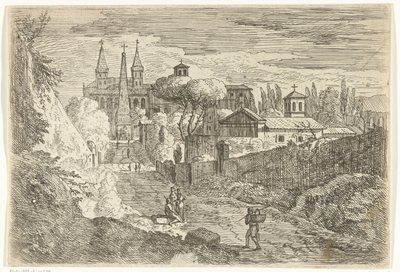 Şehir Surlarında Gezginlerle İtalyan Manzarası by Jan Frans van Bloemen