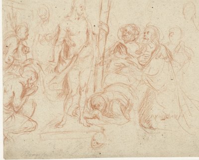 Diz çökmüş figürlerle çevrili haçlı İsa by Jan Gerritsz. van Bronckhorst