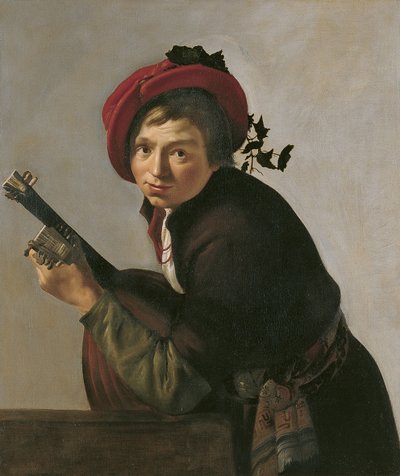 Theorbo oynayan genç adam by Jan Gerritsz van Bronckhorst