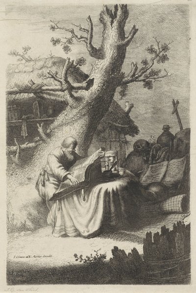 H. Hieronymus bir ağacın altında okuyor by Jan Gillisz. van Vliet