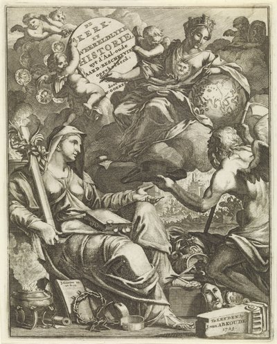 Kilise ve Dünya Tarihi Alegorisi Willem Goeree için başlık sayfası, De kerklyke en Weereldlyke historien. 1729 Kilise ve dünya tarihi uyt d