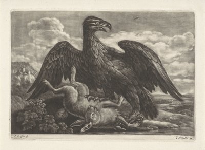 Bir kartal tavşan üzerinde duruyor by Jan Griffier (I) (attributed to workshop of)
