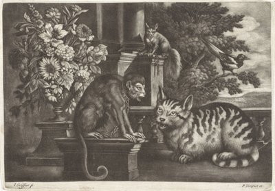 Aap, kat, eekhoorn en ekster by Jan Griffier (I)