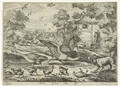 Yavrularını koruyan iki kaz ile manzara by Jan Griffier (I)