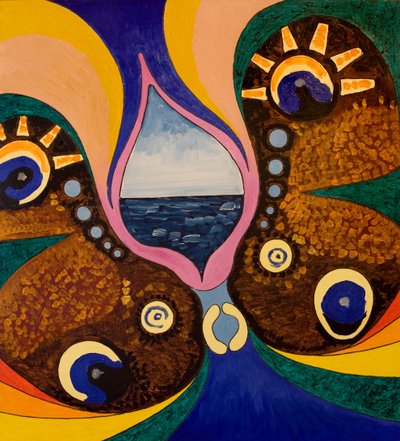 Kelebek fısıldıyor: Bugün bize bir çocuk doğdu, 2007 (tahta üzerine yağlı boya) by Jan Groneberg