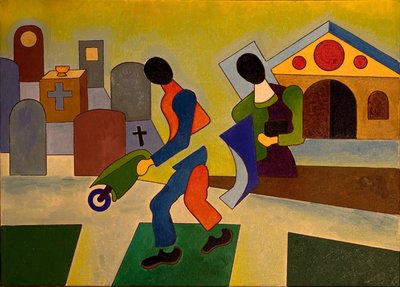 Mezarlık Bahçıvanına yeni bir araç verildi, 2007 (tuval üzerine yağlı boya) by Jan Groneberg