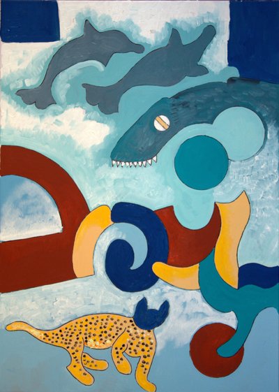 Leoparın mavi bir kafası var, 2009 (tuval üzerine yağlı boya) by Jan Groneberg