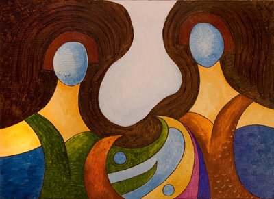 Çok garip bir bulgu sunan İki Kızkardeş, 2007 (tahta üzerine yağlı boya) by Jan Groneberg