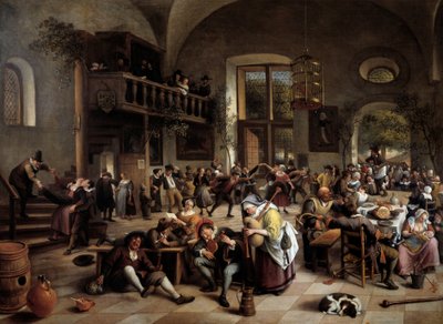 Bir handa parti Müzisyenler, oyuncular, içki içen erkekler ve kadınlar - Tablo Jan Havicsz (Havicsz) Steen (1626-1679) by Jan Havicksz. Steen
