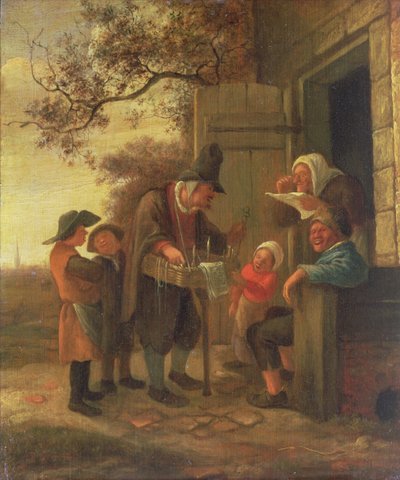 Bir Kulübenin Dışında Gözlük satan bir seyyar satıcı, c.1650-53 (panel) by Jan Havickszoon Steen