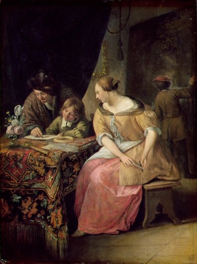 Bir Ressam ve Ailesi ile İç Mekan, c.1670 (panel) by Jan Havickszoon Steen