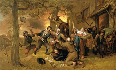 Bir Tavernanın Dışındaki Köylüler ve Askerler - Hollanda Tecavüzünün Bir Alegorisi by Jan Havickszoon Steen