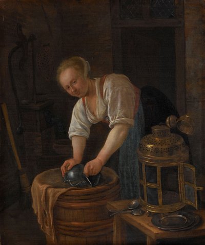 Metal eşyayı yıkayan kadın, 1650-60 by Jan Havickszoon Steen