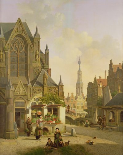 Hollandalı bir kasabada sebze tezgahı by Jan Hendrik Verheyen