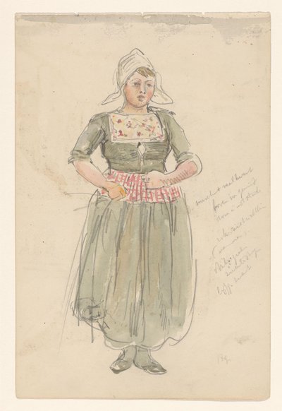Geleneksel kostümlü duran kız by Jan Hoynck van Papendrecht