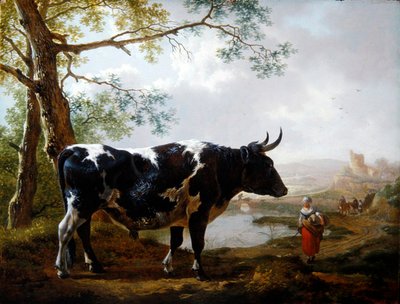 Yemyeşil Bir Peyzajda Ödüllü Boğa (panelde yağlı boya) by Jan II Kobell