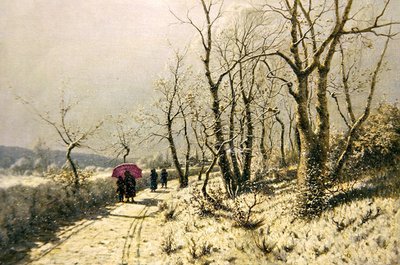 Yolda figürlerle karlı bir kış günü (tuval üzerine yağlı boya) by Jan Jacob Lodewiks Ten Kate