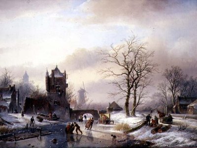 Donmuş Nehirde Patenciler (tuval üzerine yağlı boya) by Jan Jacob Spohler