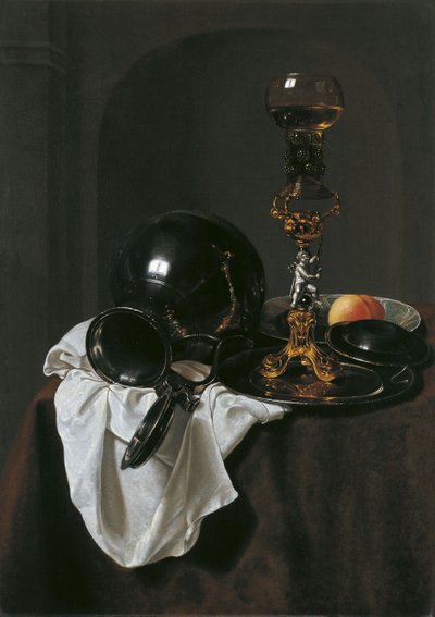 Bir kadeh şarap ve kalaylı sürahi ile natürmort by Jan Jansz. Treck