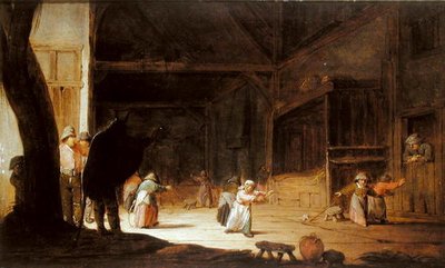 Bir ahırda çocukları korkutan bir maskeli balo by Jan Jansz van Buesem