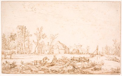 Bir köyün yakınında bir kanal by Jan Josefsz van Goyen