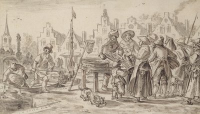 Fishmarket, 1624 (kağıt üzerine kalem ve fırça ve kahverengi mürekkep) by Jan Josephsz van Goyen