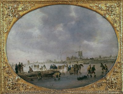 Donmuş göl üzerinde figürlü kış manzarası (panel üzerine yağlıboya) by Jan Josephsz van Goyen