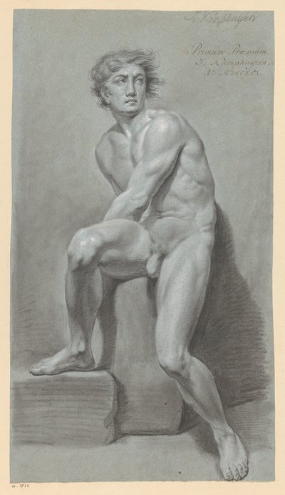 Oturan erkek çıplak, önden bakıldığında (1. ödül 1791) by Jan Kamphuijsen