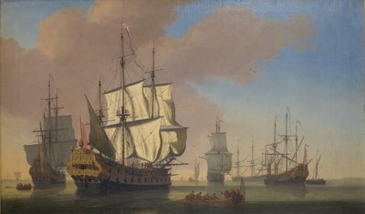 Sakin Havada Bir Karakolda İngiliz Savaş Gemileri by Jan Karel Donatus van Beecq