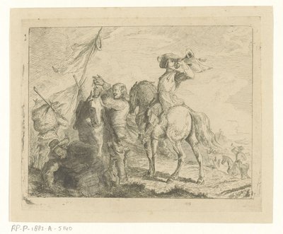 Gezginler ve atlılar ile manzara by Jan Karel Jacob de Jonge