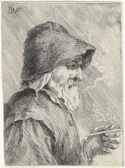 Sakallı yaşlı adam ve elinde pipo by Jan Lauwryn Krafft (I) (attributed to)