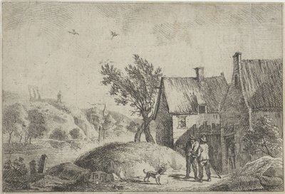 Bir manzara içinde bir köpek ile iki adam by Jan Lauwryn Krafft (I)