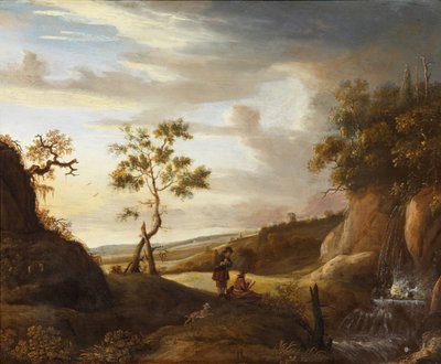 Şelale boyayan bir sanatçıyla manzara, 1640