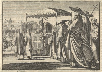 Danimarka Kralı IV. Christian, Papa kılığına girmiş, saray mensuplarıyla bir alayı taklit ediyor, 1596 by Jan Luyken