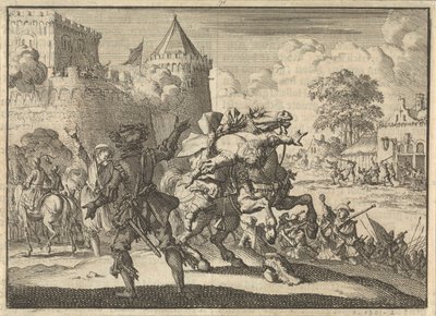 İmparatorluk Komutanı Dampier, Presburg (Bratislava) surlarından bir kurşunun ardından atından düşüyor, 1620 by Jan Luyken