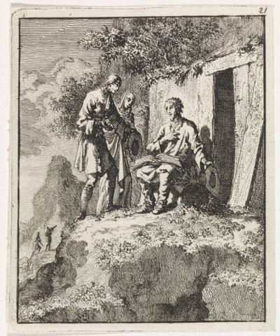 Hermit iki figür tarafından ziyaret edildi by Jan Luyken