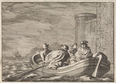 Kral II. James, geceleri bir kayıkla kaçıyor, 1688 by Jan Luyken