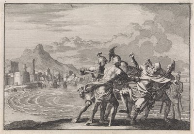 Malichus dört savaşçı tarafından sahilde öldürüldü by Jan Luyken