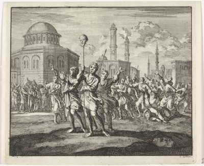 Konstantinopolis'teki ayaklanmalar sırasında bir keşişin kafasının kesilmesi by Jan Luyken