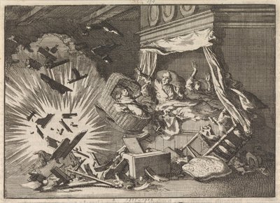 Groningen'deki Ebbingestraat'taki bir evde bomba patlaması, 1672 by Jan Luyken