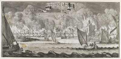1687 yangını sırasında Amsterdam yakınlarındaki Durgerdam köyünün görünümü (gravür) by Jan Luyken