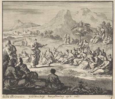 İlk Hıristiyanlar Vahşi Doğada Bir Vaaz Dinlerler Tarlada dini toplantı (nesne üzerinde başlık) by Jan Luyken