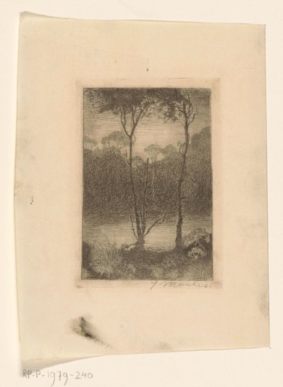 Su kenarında iki ağaç Gece akışı (orijinal başlık) by Jan Mankes (signed by artist)