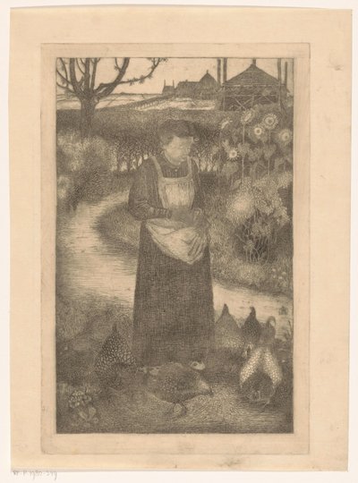 Anne Zernike tavukları besliyor by Jan Mankes