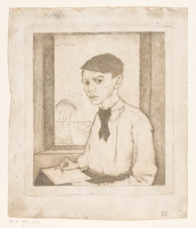 Bir pencere tarafından kendi portre çizimi by Jan Mankes